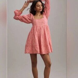 Pilcro Anthropologie Long-Sleeve Babydoll Mini Dress Peach/Pink Color Size M